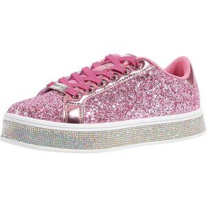 LUCKY STEP Women Platform Glitter Sneakers Sparkly Bedazzled Wedding Bridal Shoe